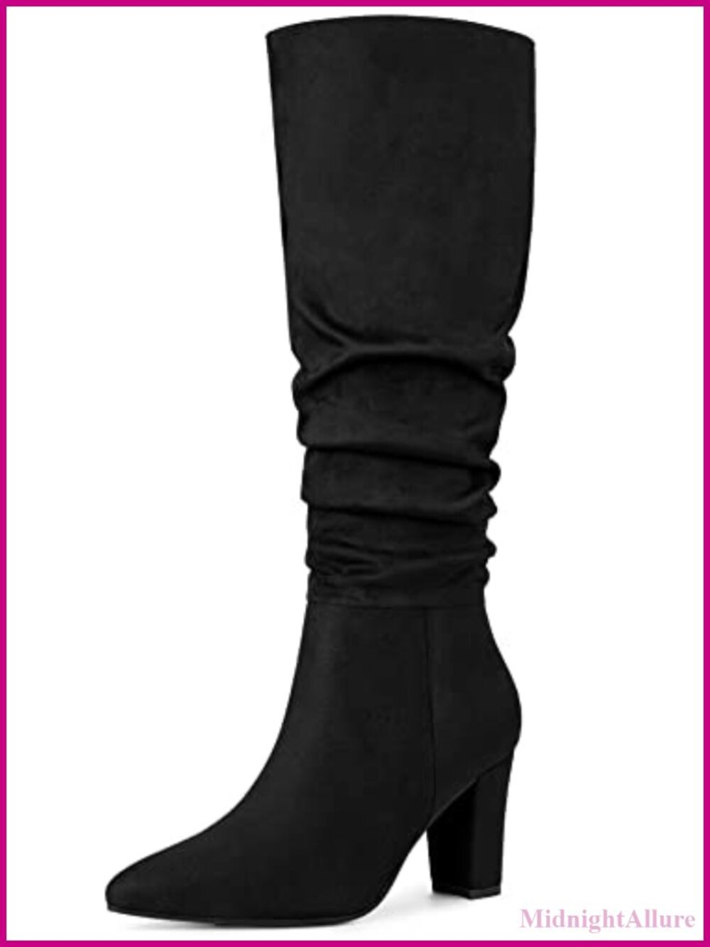 Slouch Knee High Boots Faux Suede Block Heel Pointed Toe Pull On